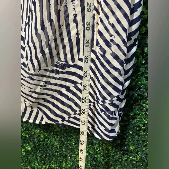 Banana Republic Navy Blue White Stripe Drape Neck Sleeveless Dress - Size 16 - Picture 7 of 8